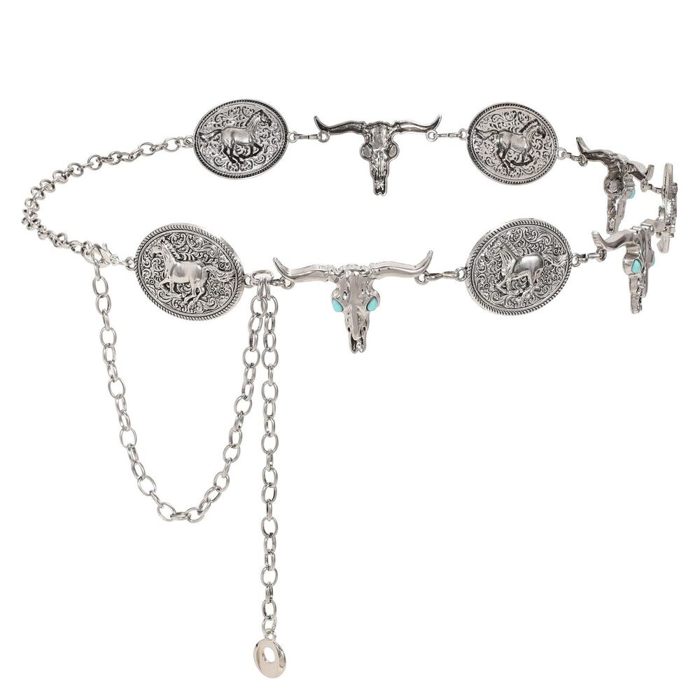 1131 Western Concho Belt For Women Silver Gold Chain Cowgirl - Picture 1 of 7